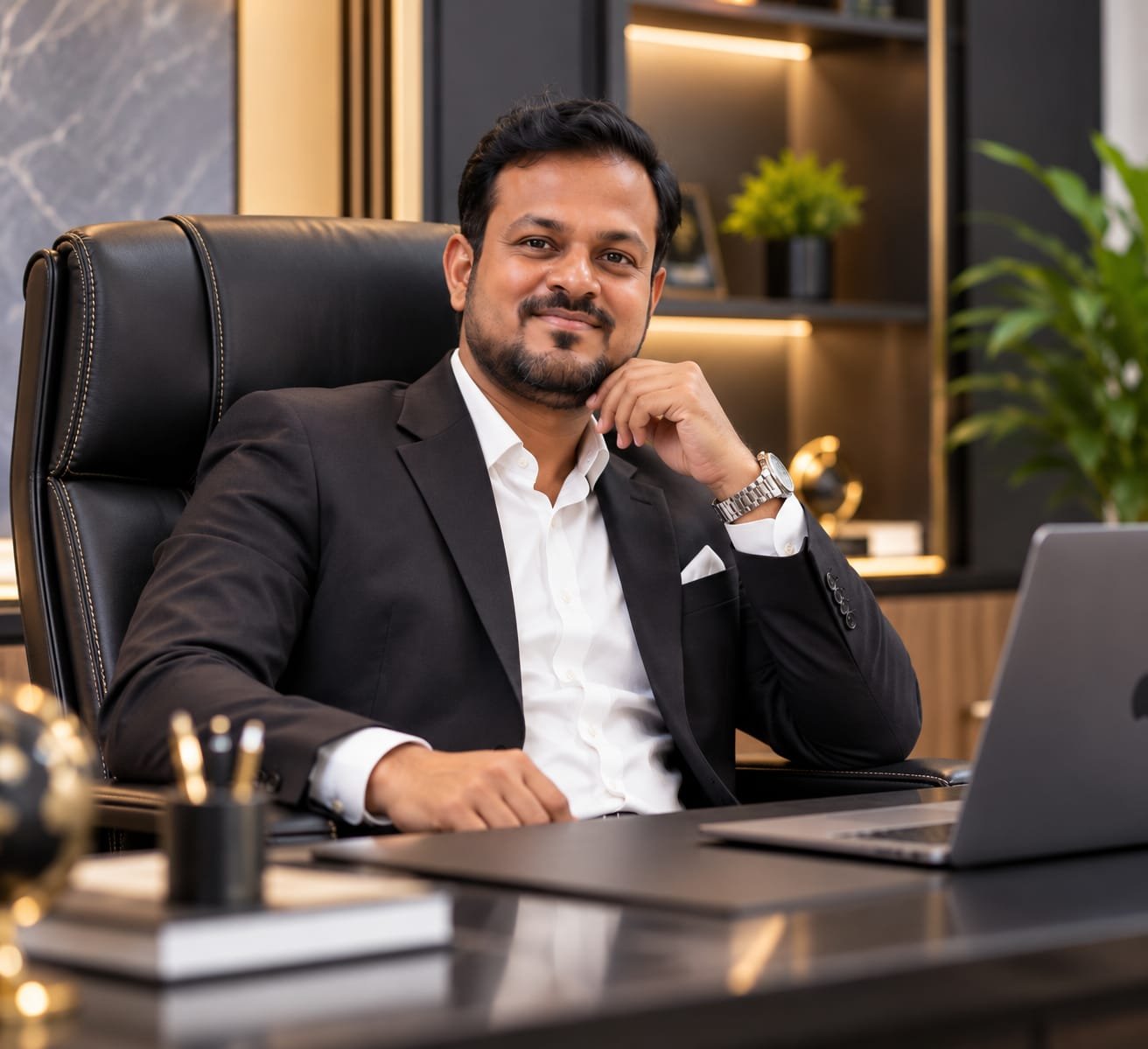 Mustafa Taher Ali, Founder of Excellent Foam, seated at his desk